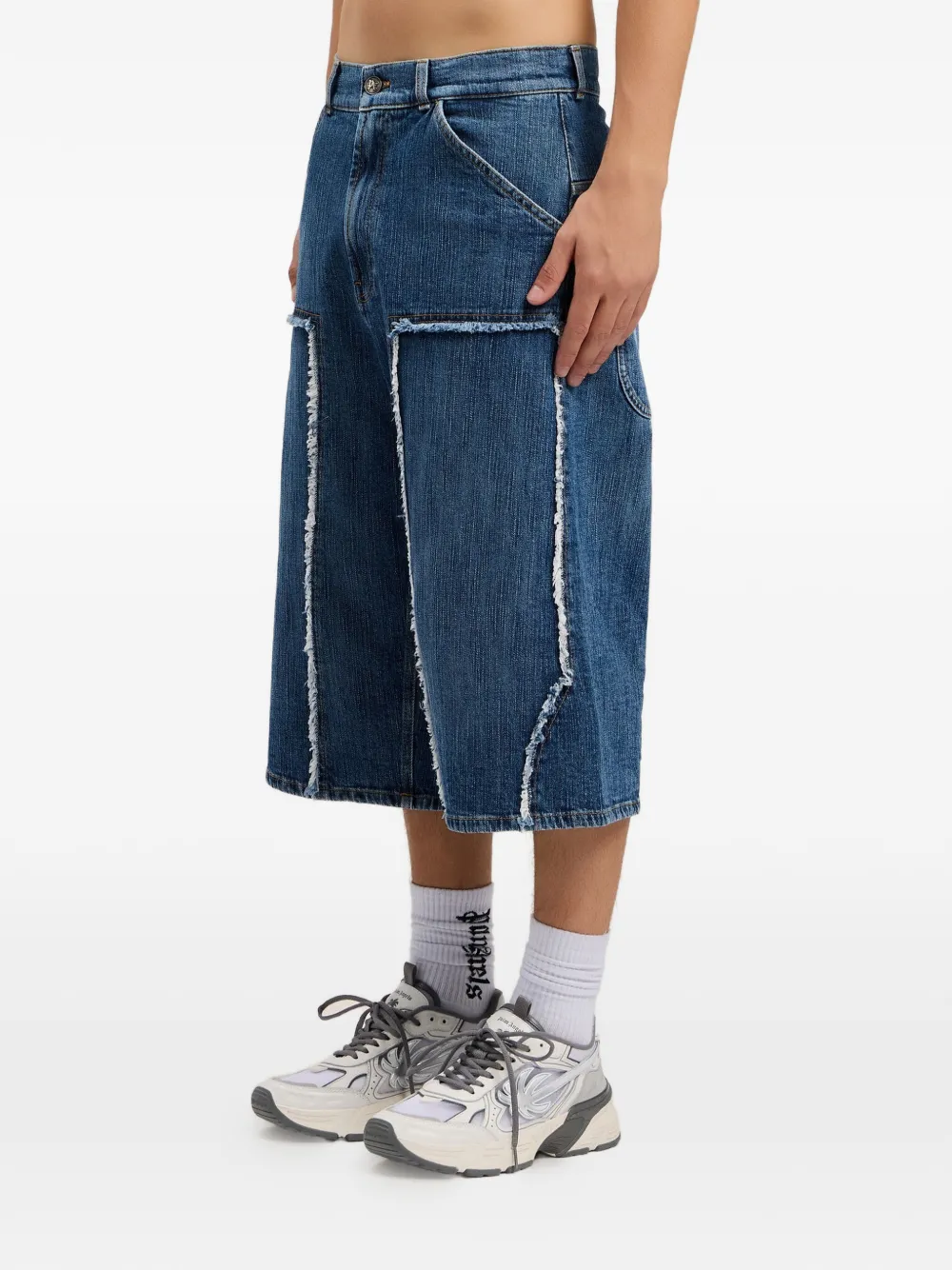 Palm Angels Denim skater shorts met gewelfd logo Blauw
