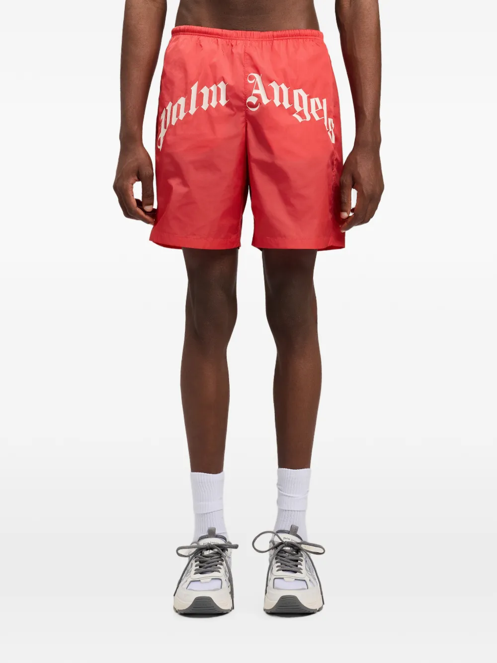 Palm Angels Zwembroek met gewelfde logoprint Rood
