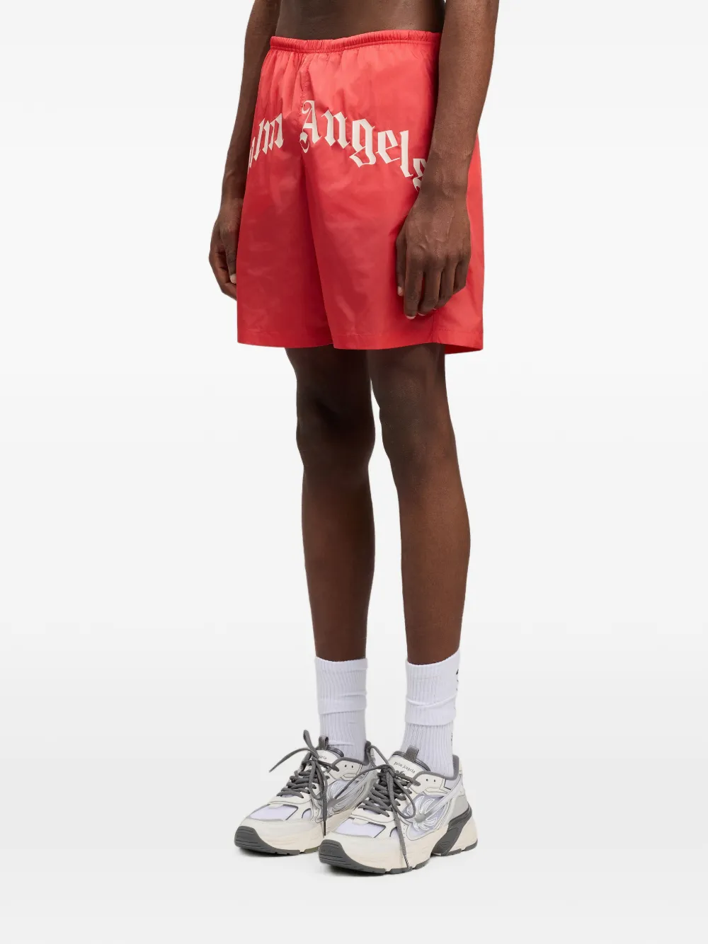 Palm Angels Zwembroek met gewelfde logoprint Rood