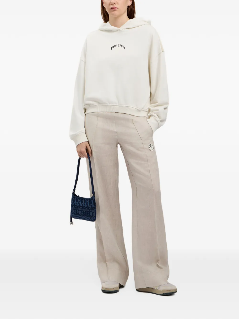 Palm Angels Ruimvallende cropped hoodie Beige