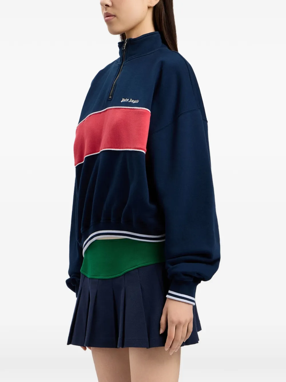 Palm Angels Classic sweater met halve rits en logo Blauw