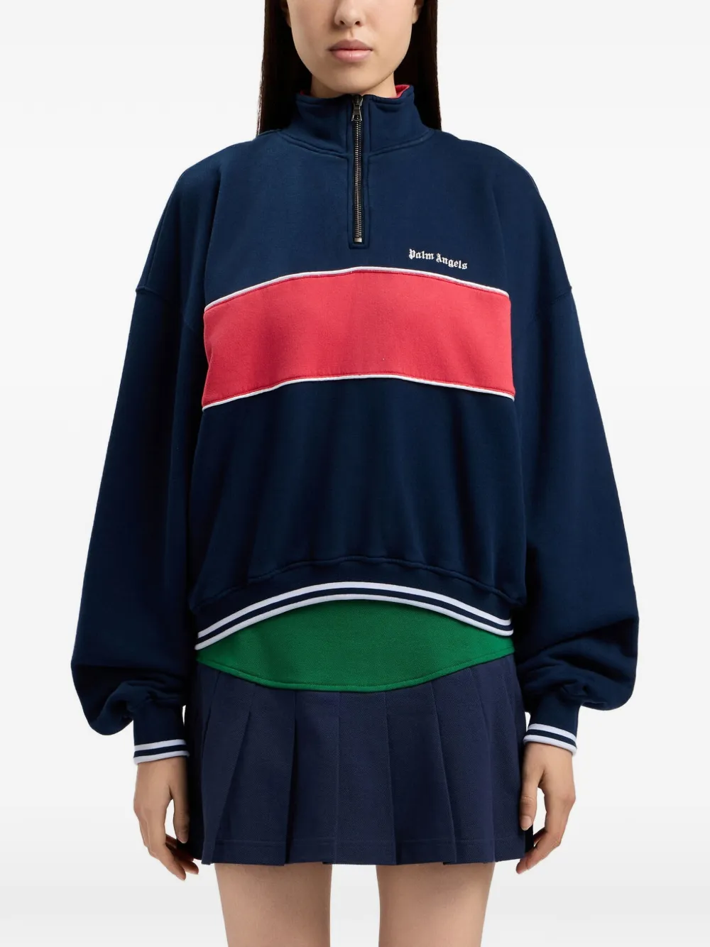  Palm Angels Classic Logo Half-zip Sweatshirt - Blue 