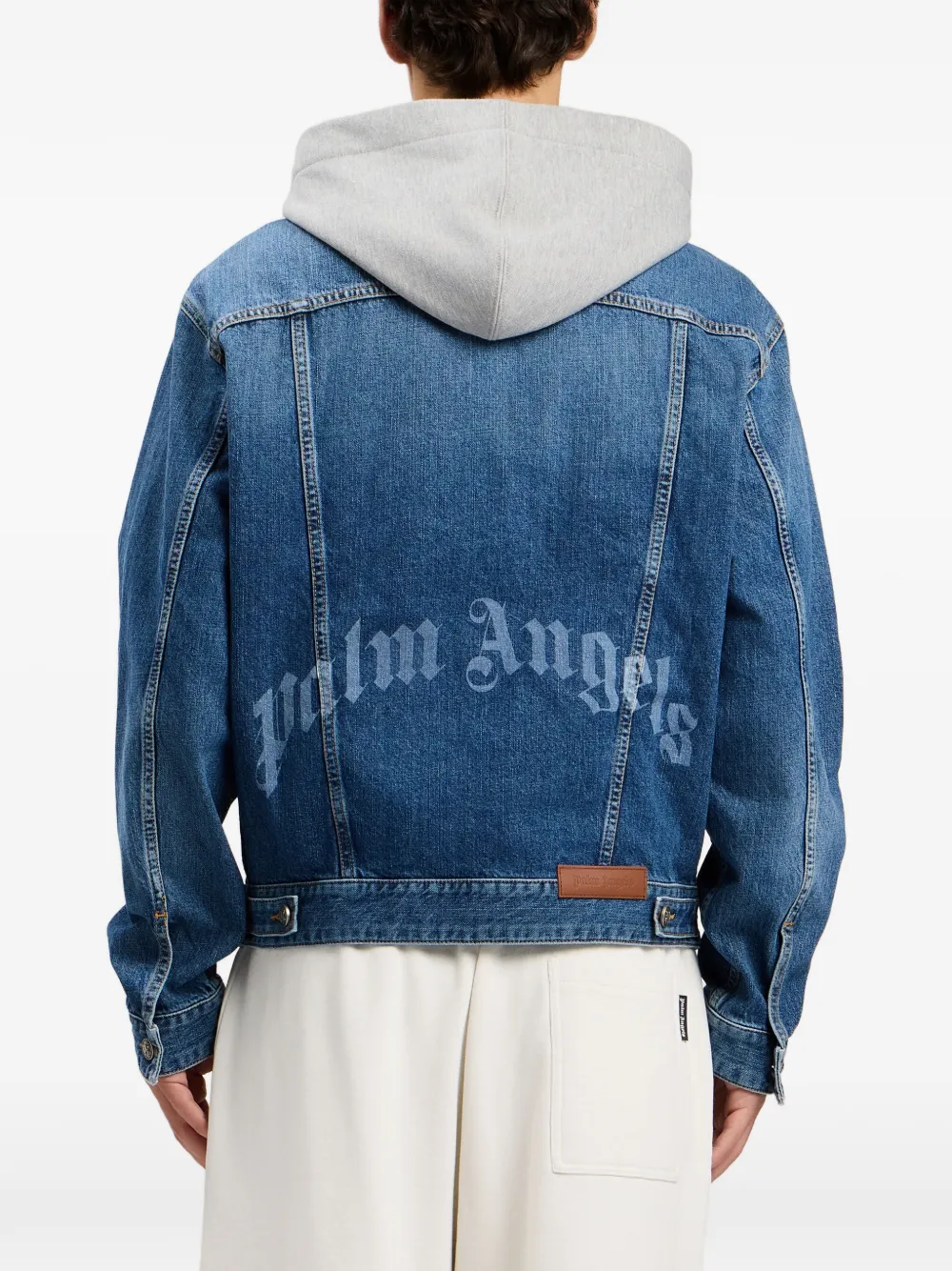 Palm Angels Denim jack met capuchon en gewelfd logo Blauw