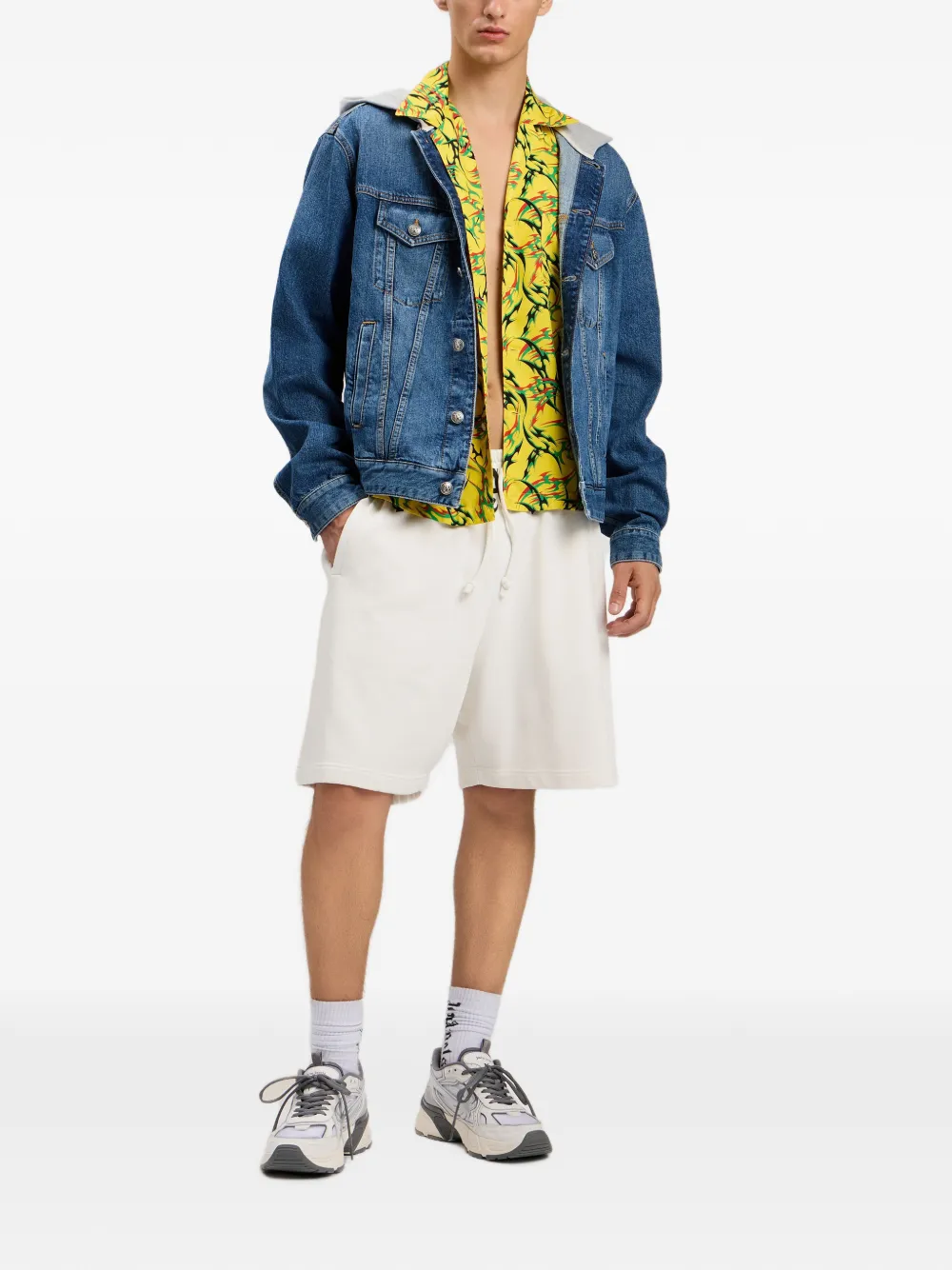 Palm Angels Denim jack met capuchon en gewelfd logo Blauw