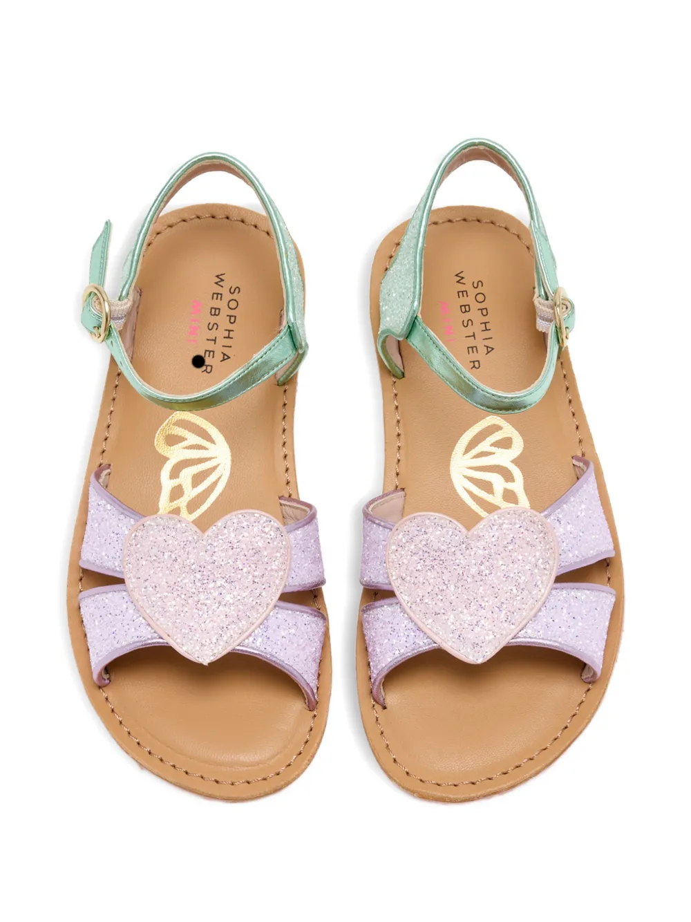 Sophia Webster Mini Amora heart glitter sandals Groen