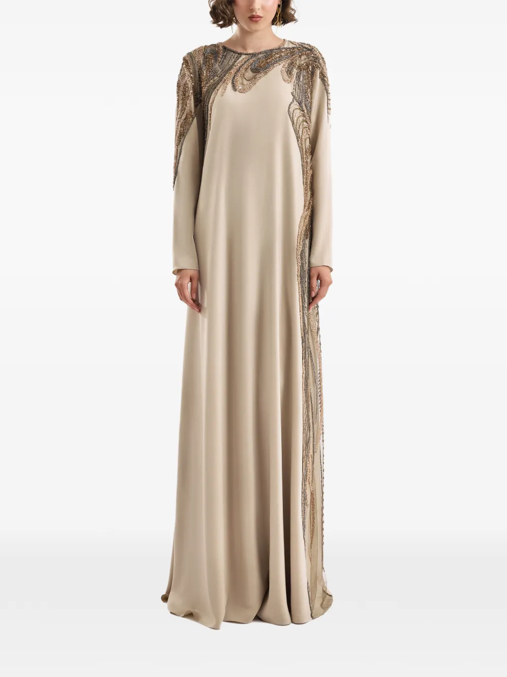 Gemy Maalouf Asymmetrische maxi-jurk met kralen Beige