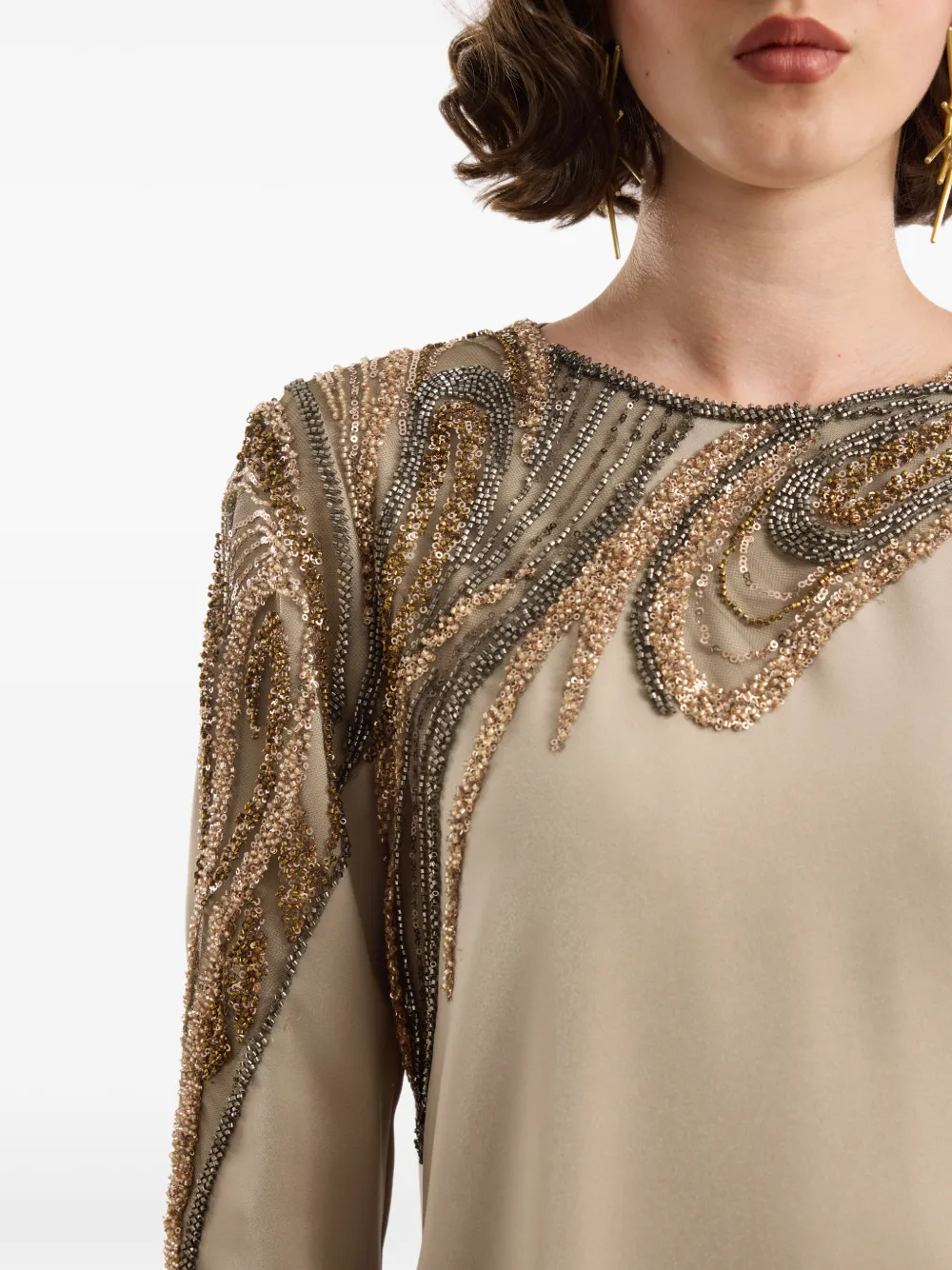 Gemy Maalouf Asymmetrische maxi-jurk met kralen Beige