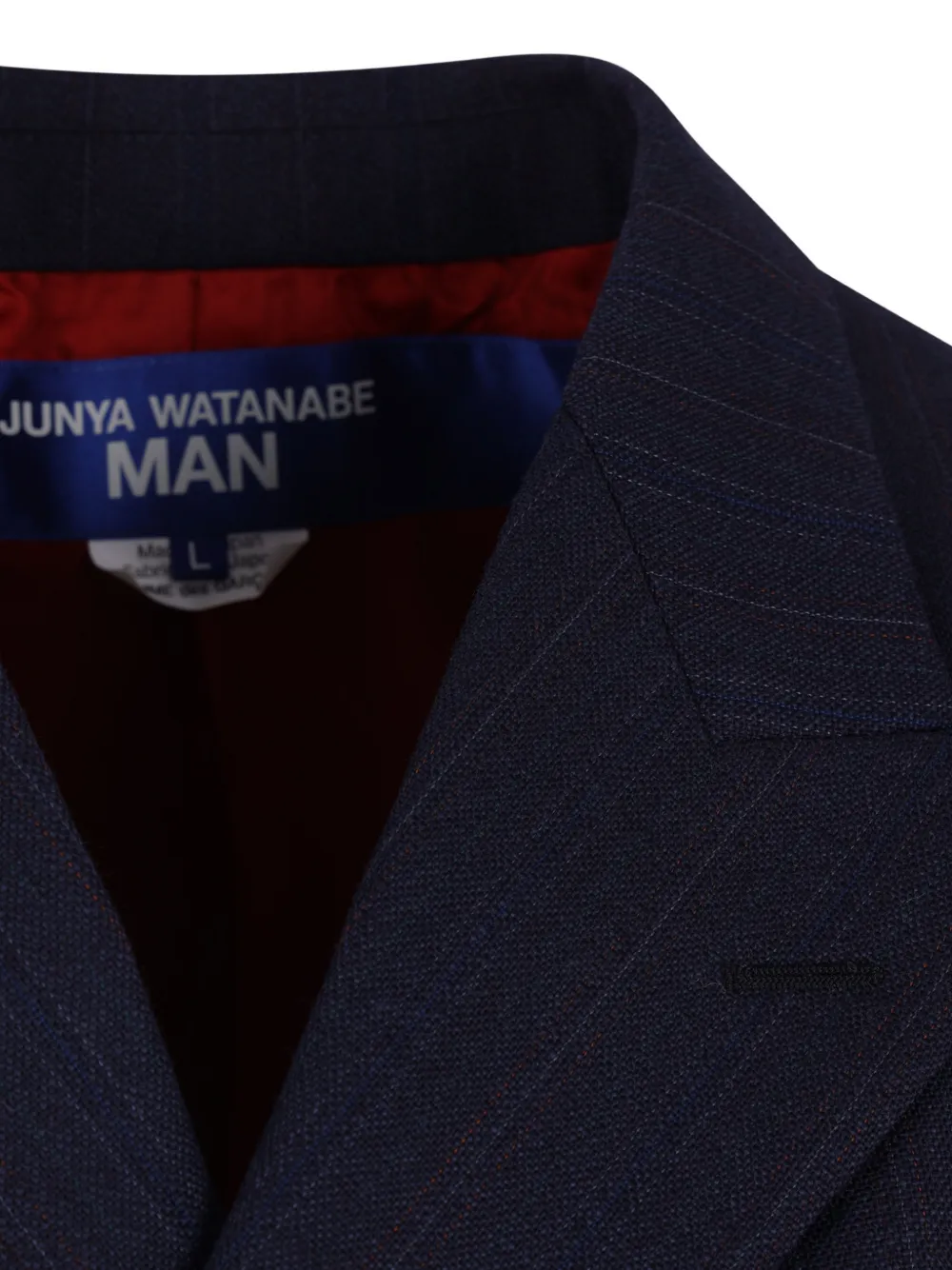 Junya Watanabe MAN Jack met krijtstreep en dubbele rij knopen Blauw