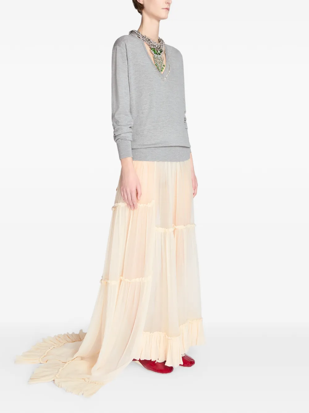  Dries Van Noten Tiered Ruffled Maxi Skirt - Neutrals 