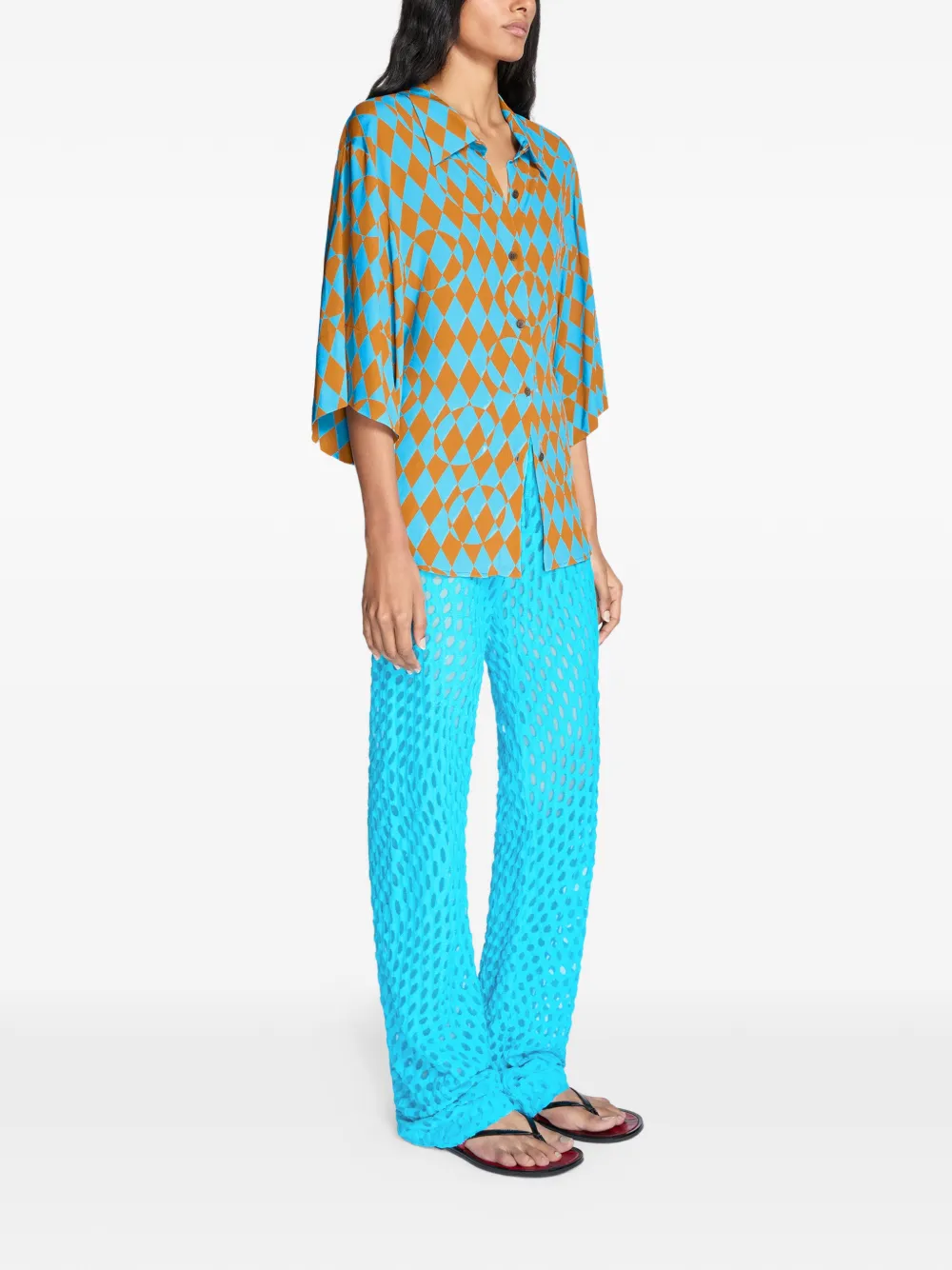 Dries Van Noten Diamond-print Shirt - Blue 
