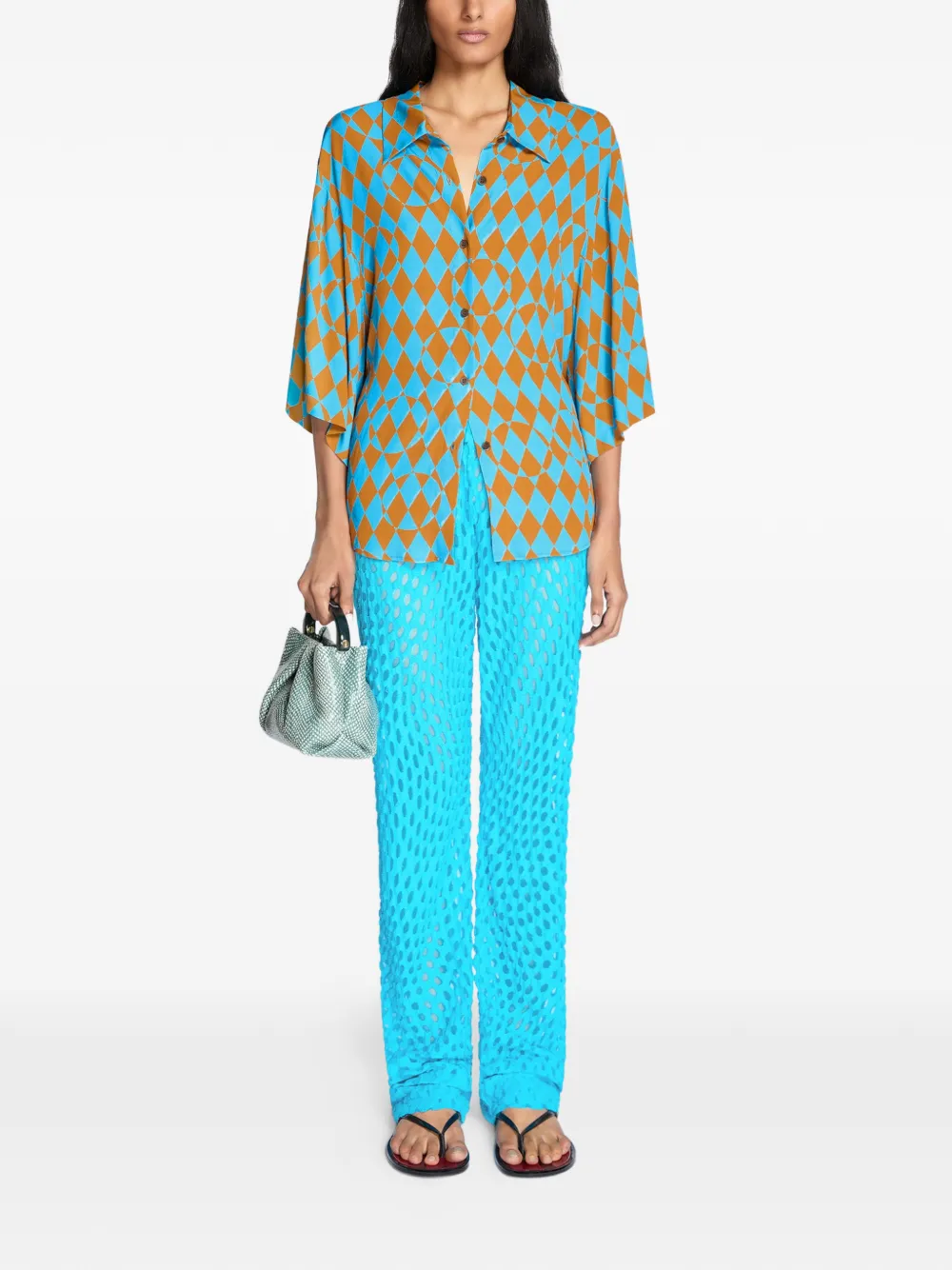  Dries Van Noten Diamond-print Shirt - Blue 