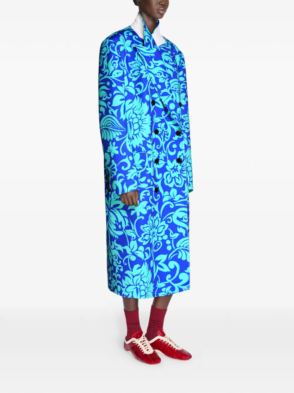  Dries Van Noten Floral-print Double-breasted Coat - Blue 