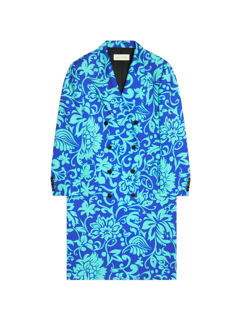 DRIES VAN NOTEN floral-print double-breasted coat - Blue