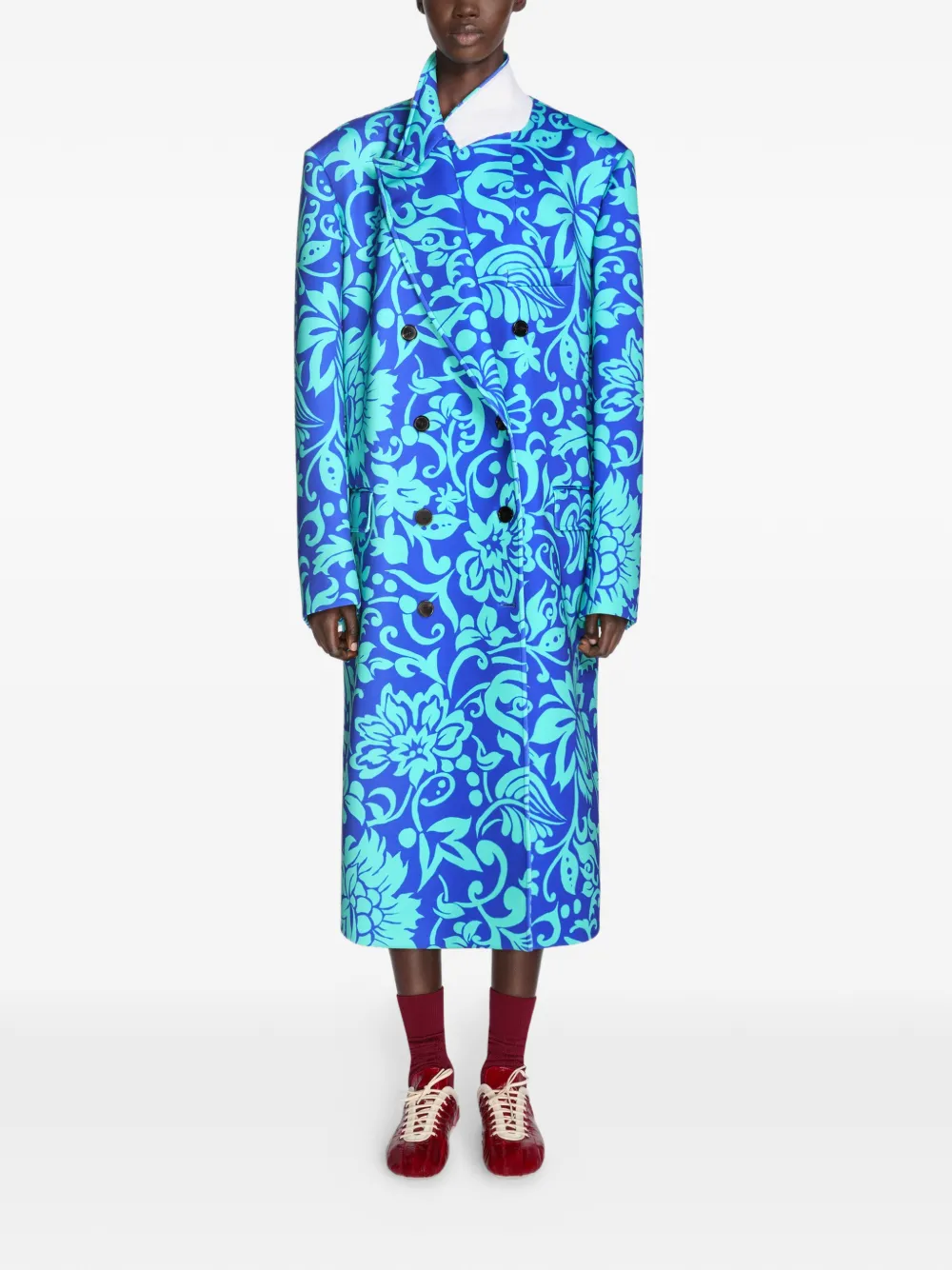  Dries Van Noten Floral-print Double-breasted Coat - Blue 