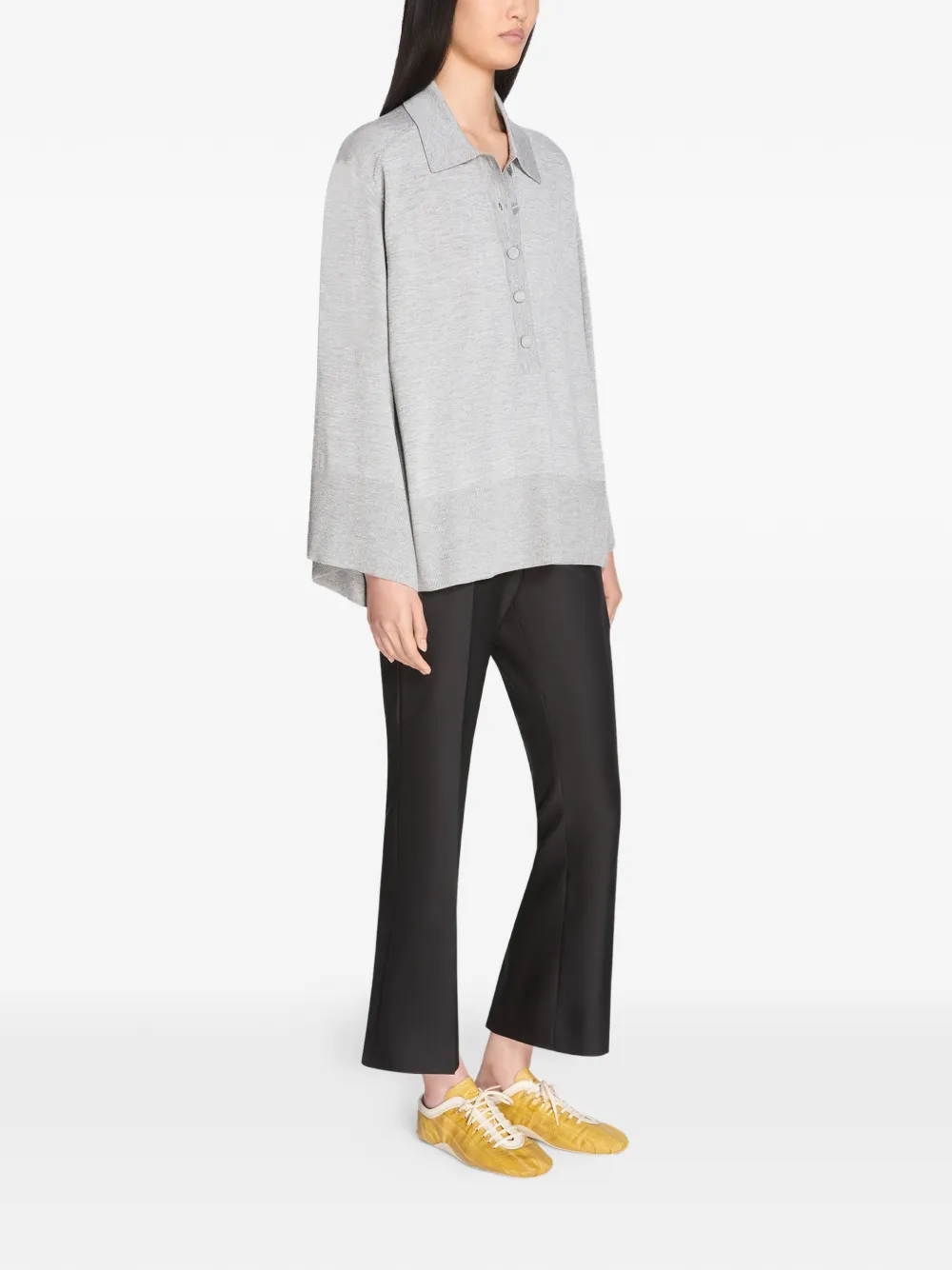  Dries Van Noten Button Wide-sleeved Polo Top - Grey 