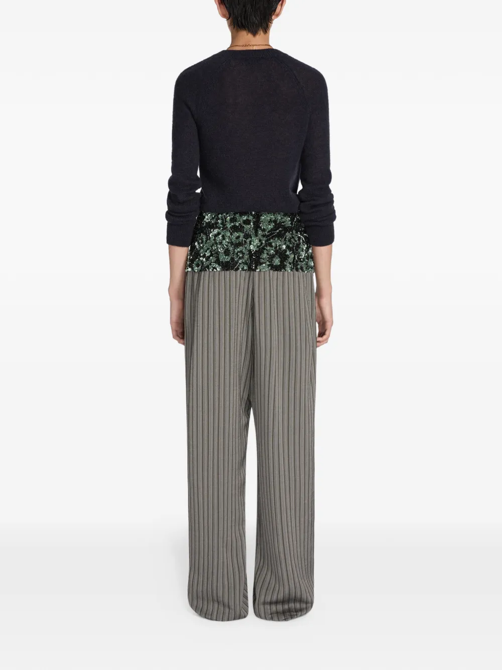 DRIES VAN NOTEN Gestreepte broek verfraaid met pailletten Grijs