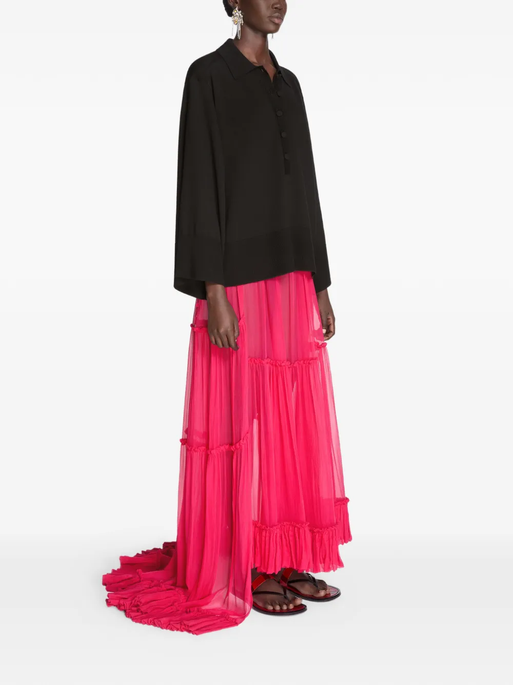  Dries Van Noten Buttoned Polo Top - Black 
