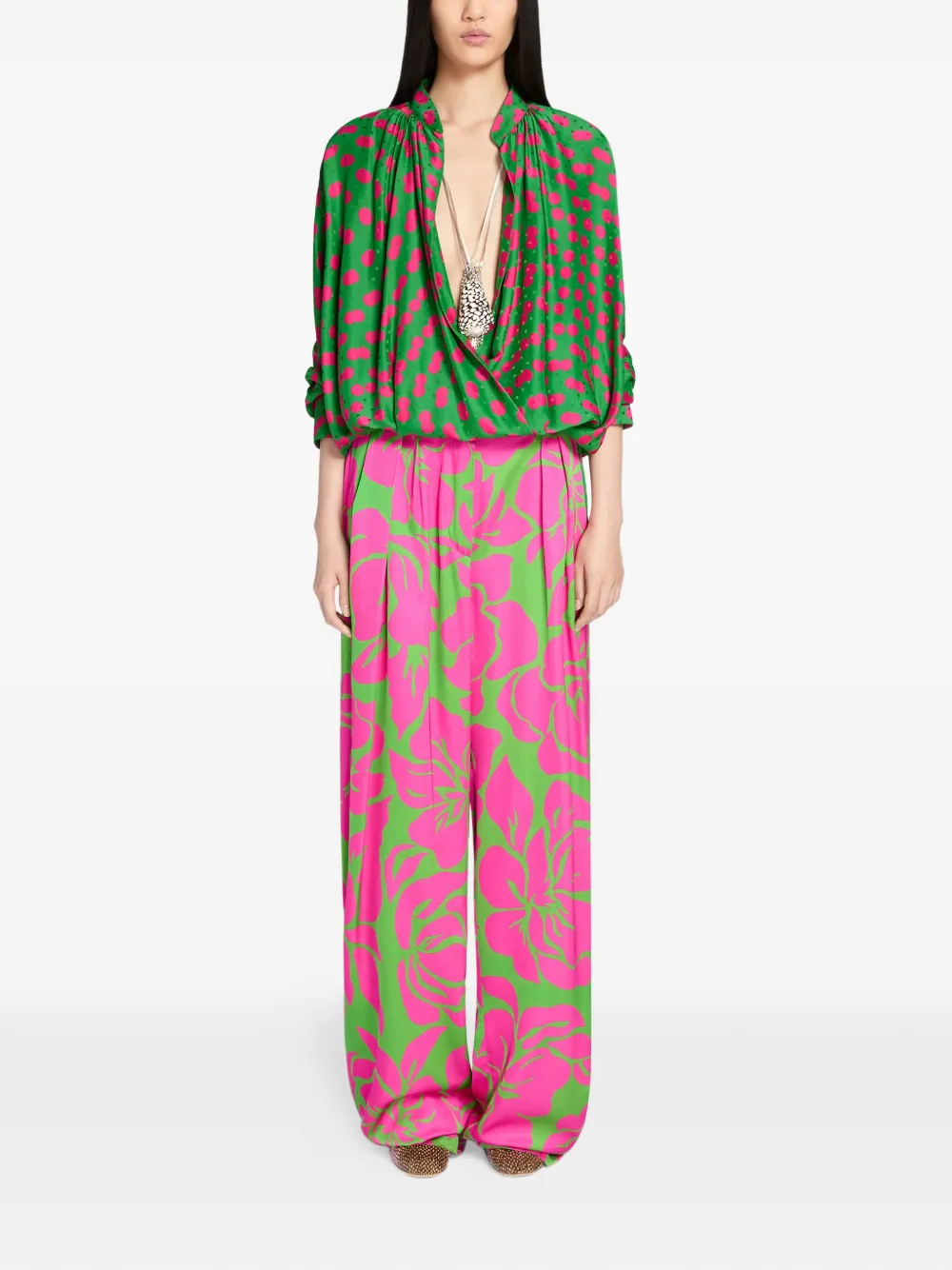 Dries Van Noten Polka-dot Wrap Blouse - Green 