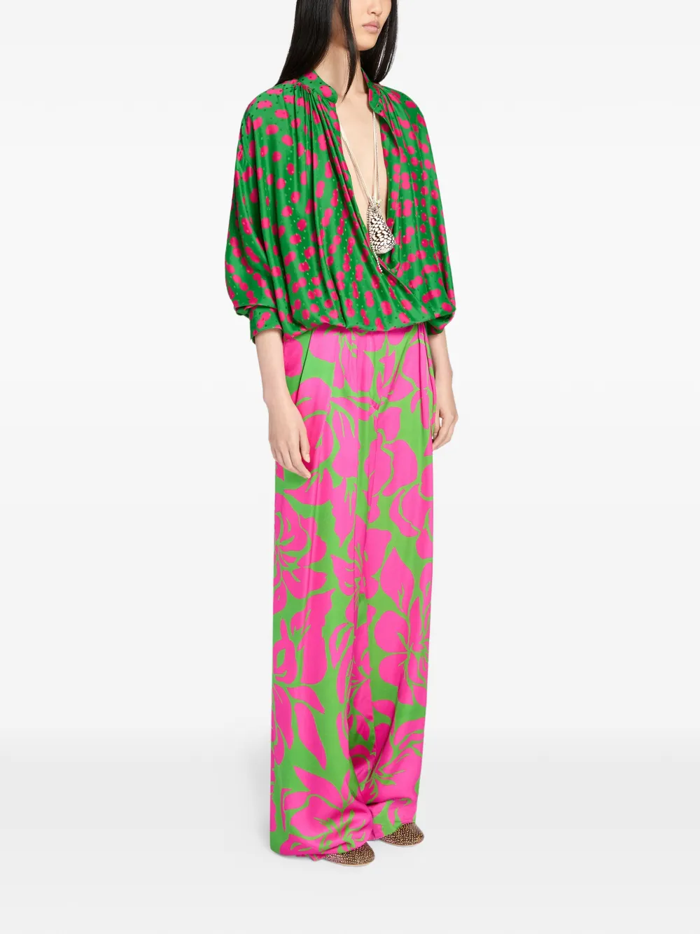  Dries Van Noten Polka-dot Wrap Blouse - Green 