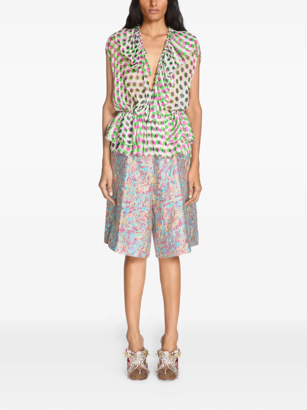  Dries Van Noten Polka-dot Ruffled Top - Neutrals 