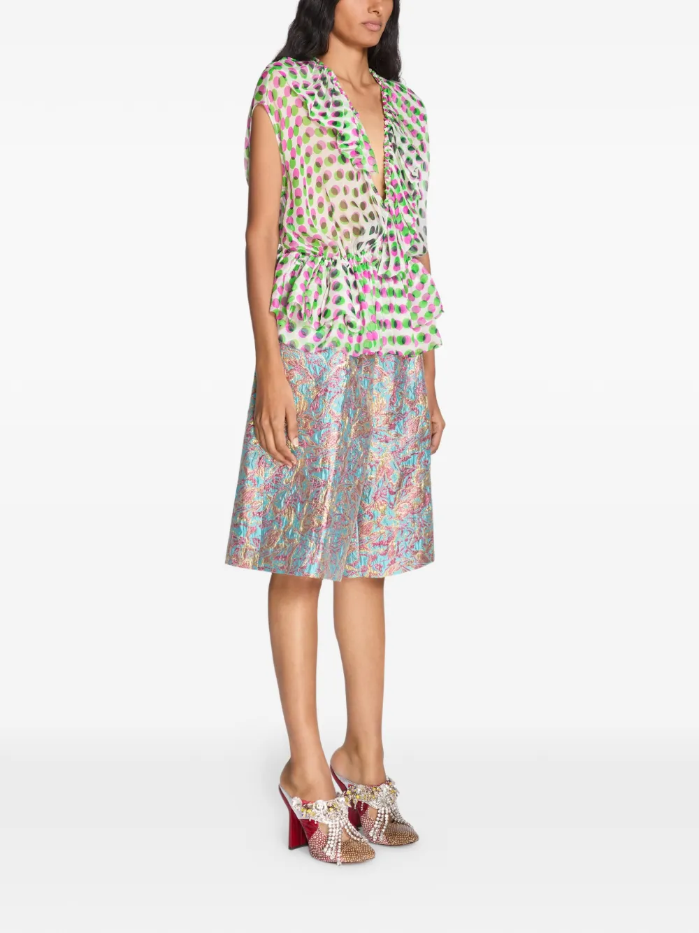  Dries Van Noten Polka-dot Ruffled Top - Neutrals 