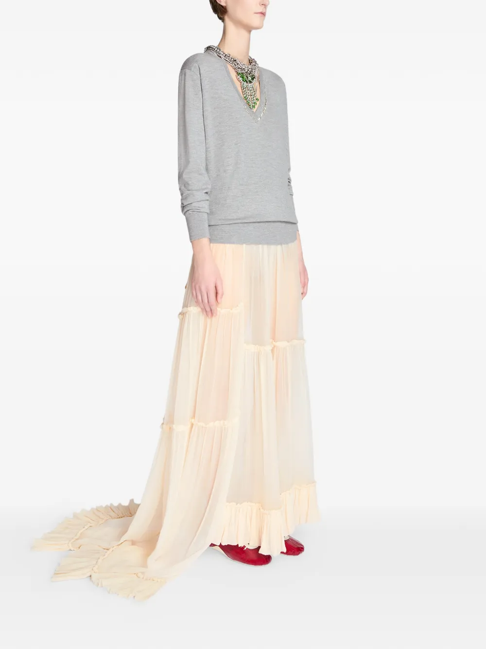  Dries Van Noten V-neck Embellished Sweater - Grey 