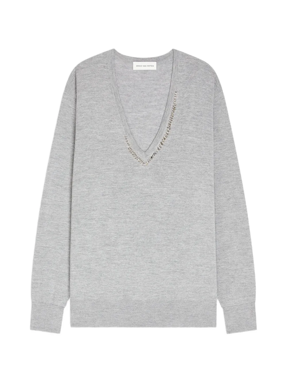 DRIES VAN NOTEN V-neck embellished sweater - Grey