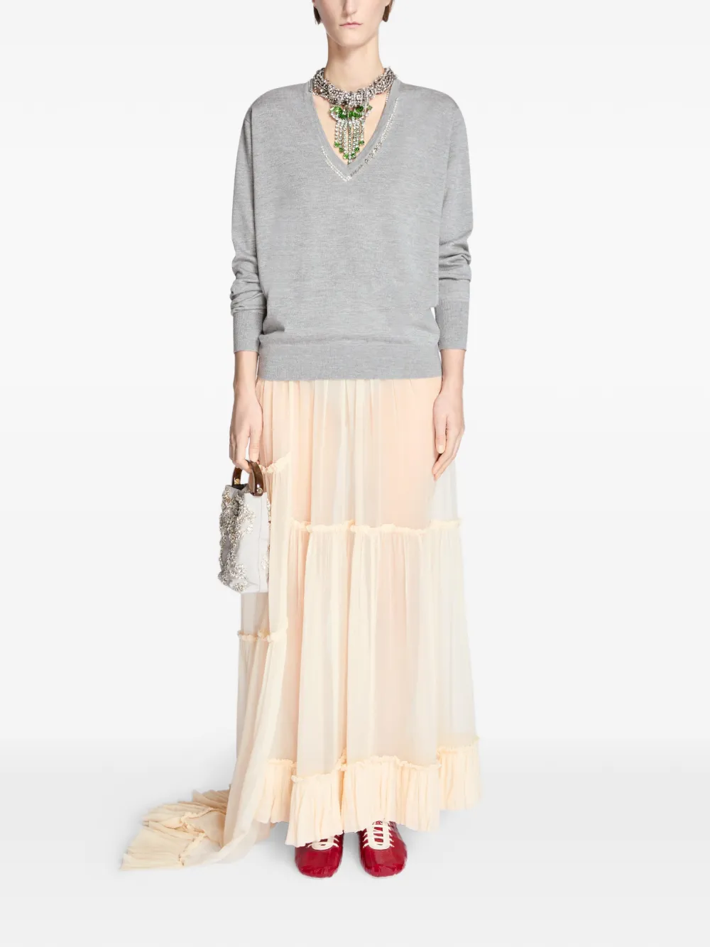  Dries Van Noten V-neck Embellished Sweater - Grey 