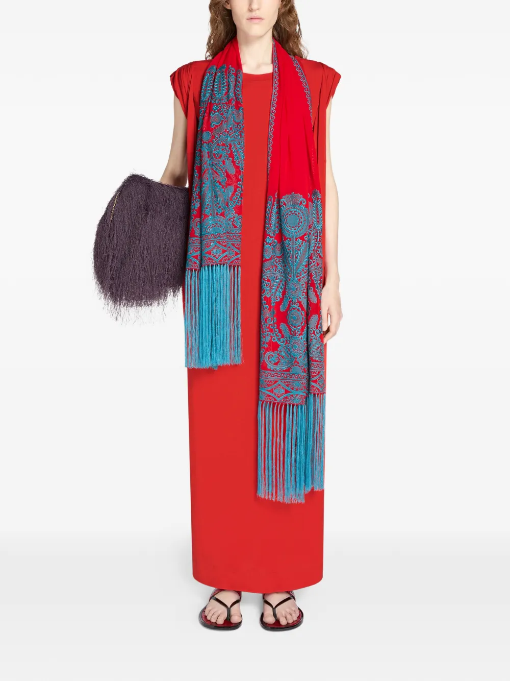DRIES VAN NOTEN fringed floral scarf - Rosso