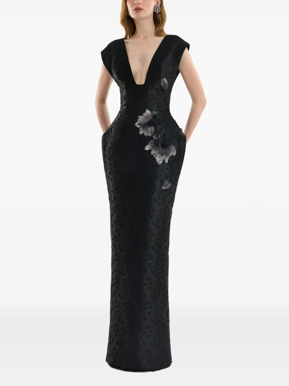 Gemy Maalouf Abito lungo con effetto jacquard - Nero