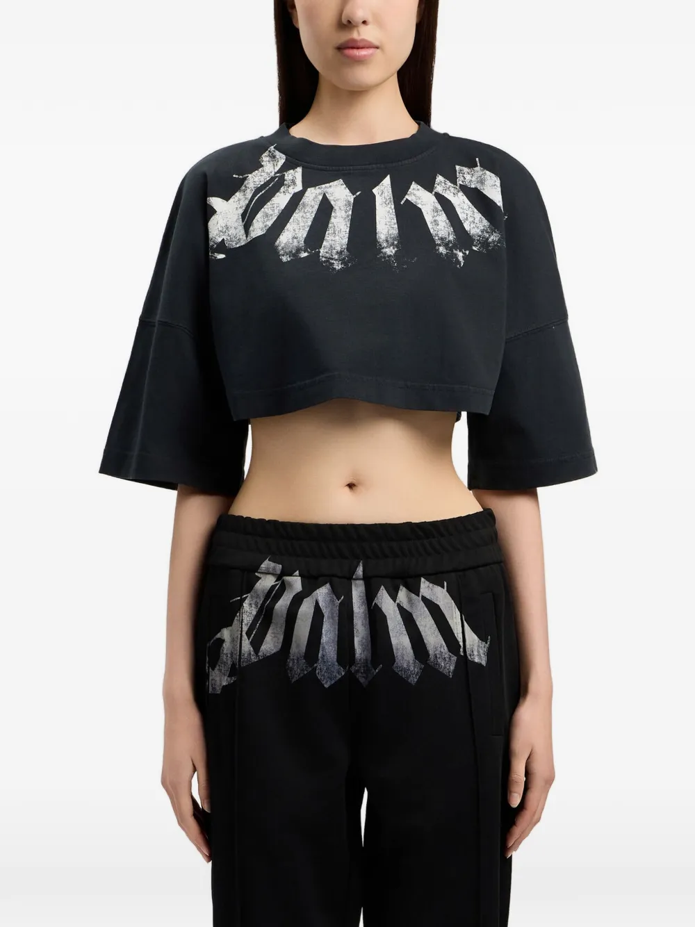 Palm Angels Cropped T-shirt met logoprint Zwart