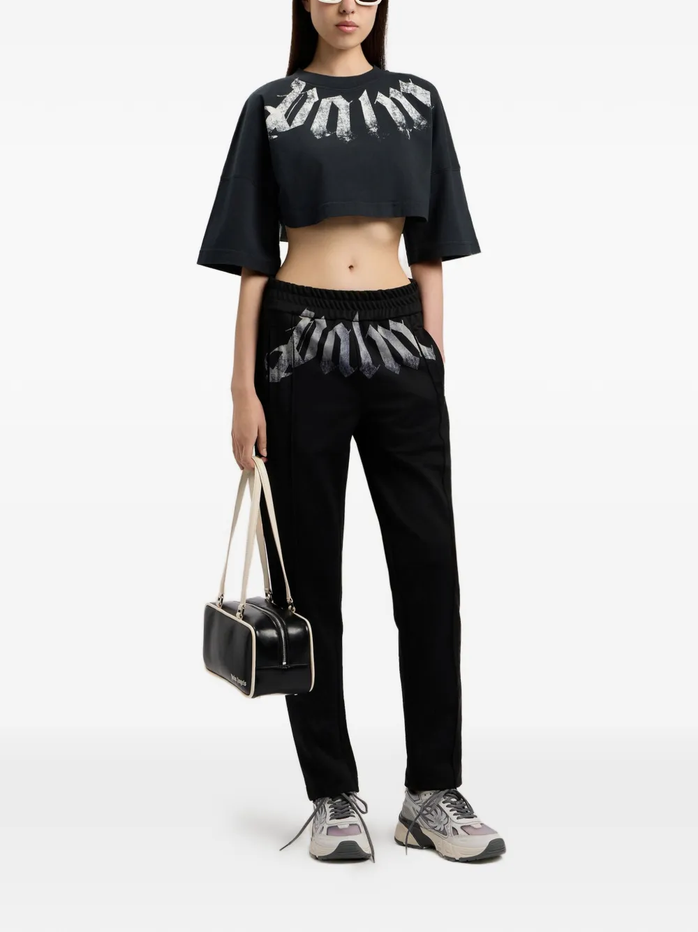 Palm Angels Cropped T-shirt met logoprint Zwart