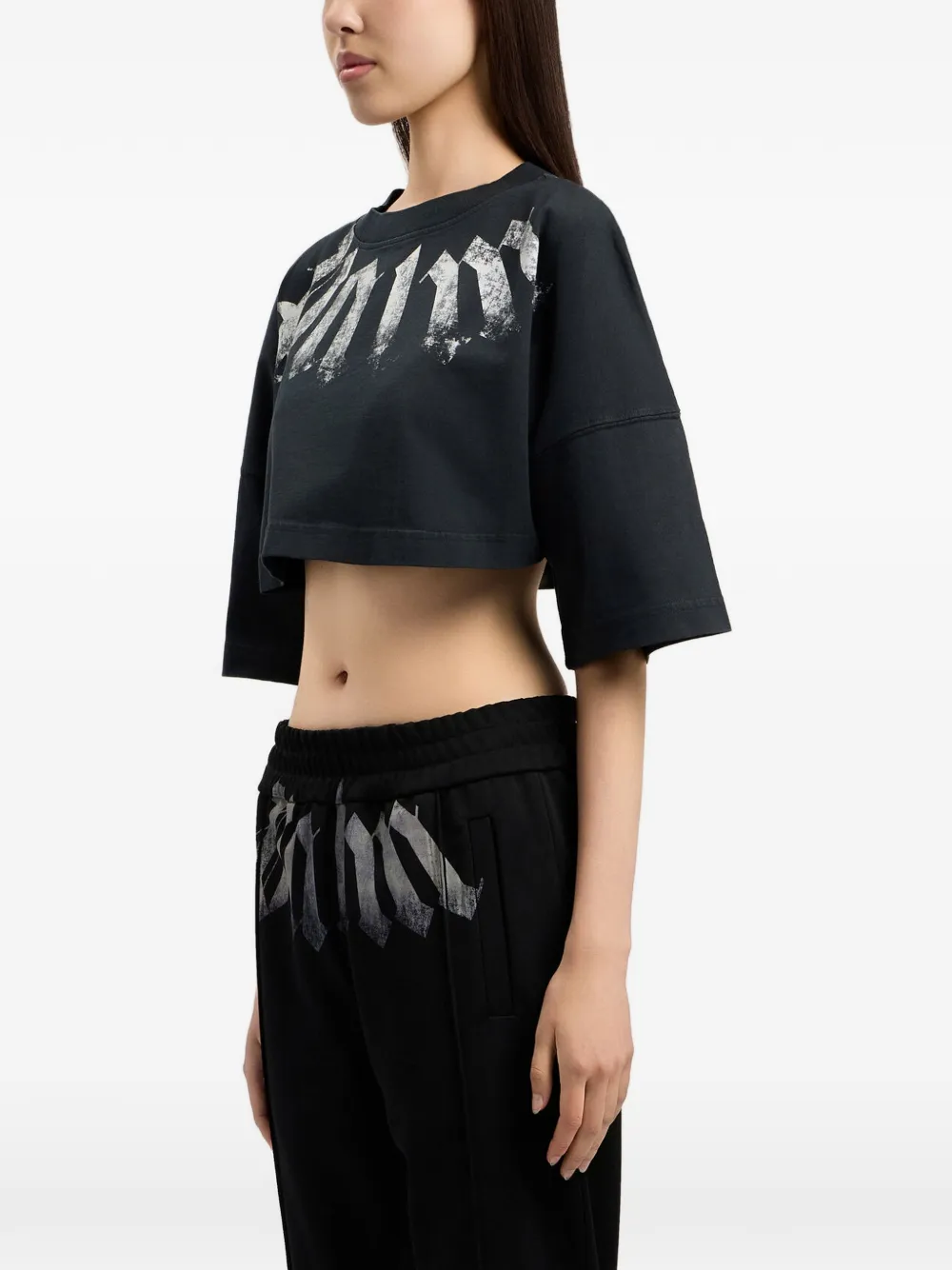 Palm Angels Cropped T-shirt met logoprint Zwart