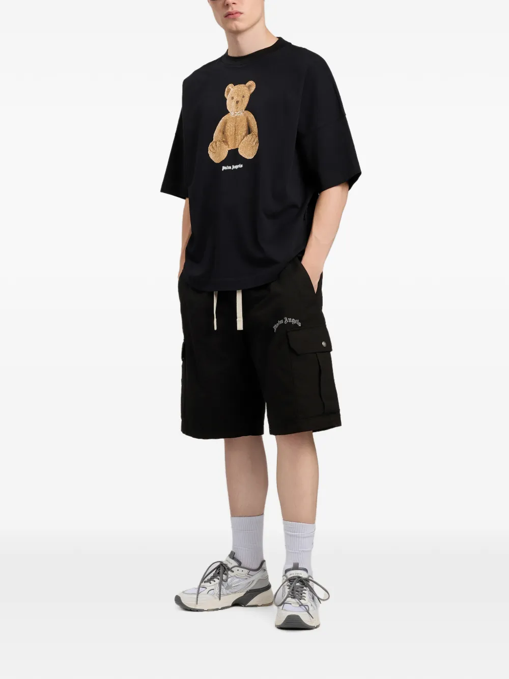 Palm Angels Gewelfde cargo shorts met logo Zwart