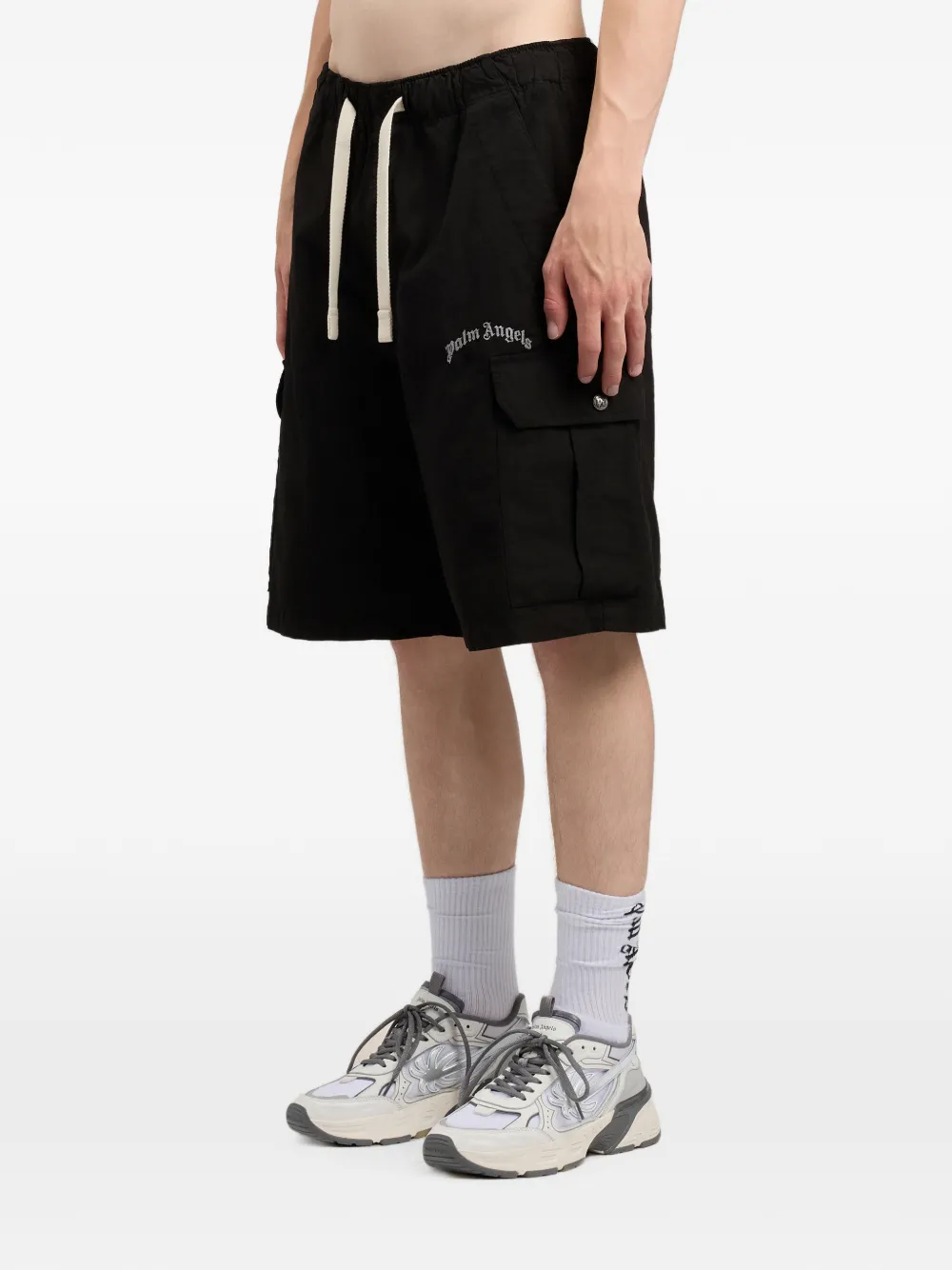 Palm Angels Gewelfde cargo shorts met logo Zwart
