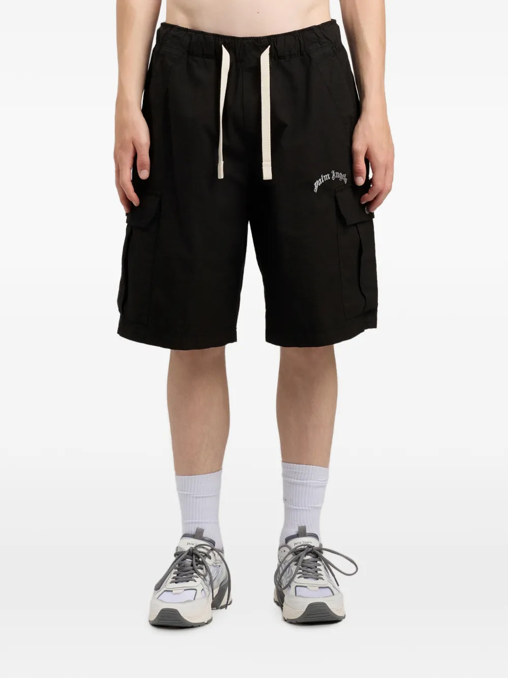 Palm Angels Gewelfde cargo shorts met logo Zwart