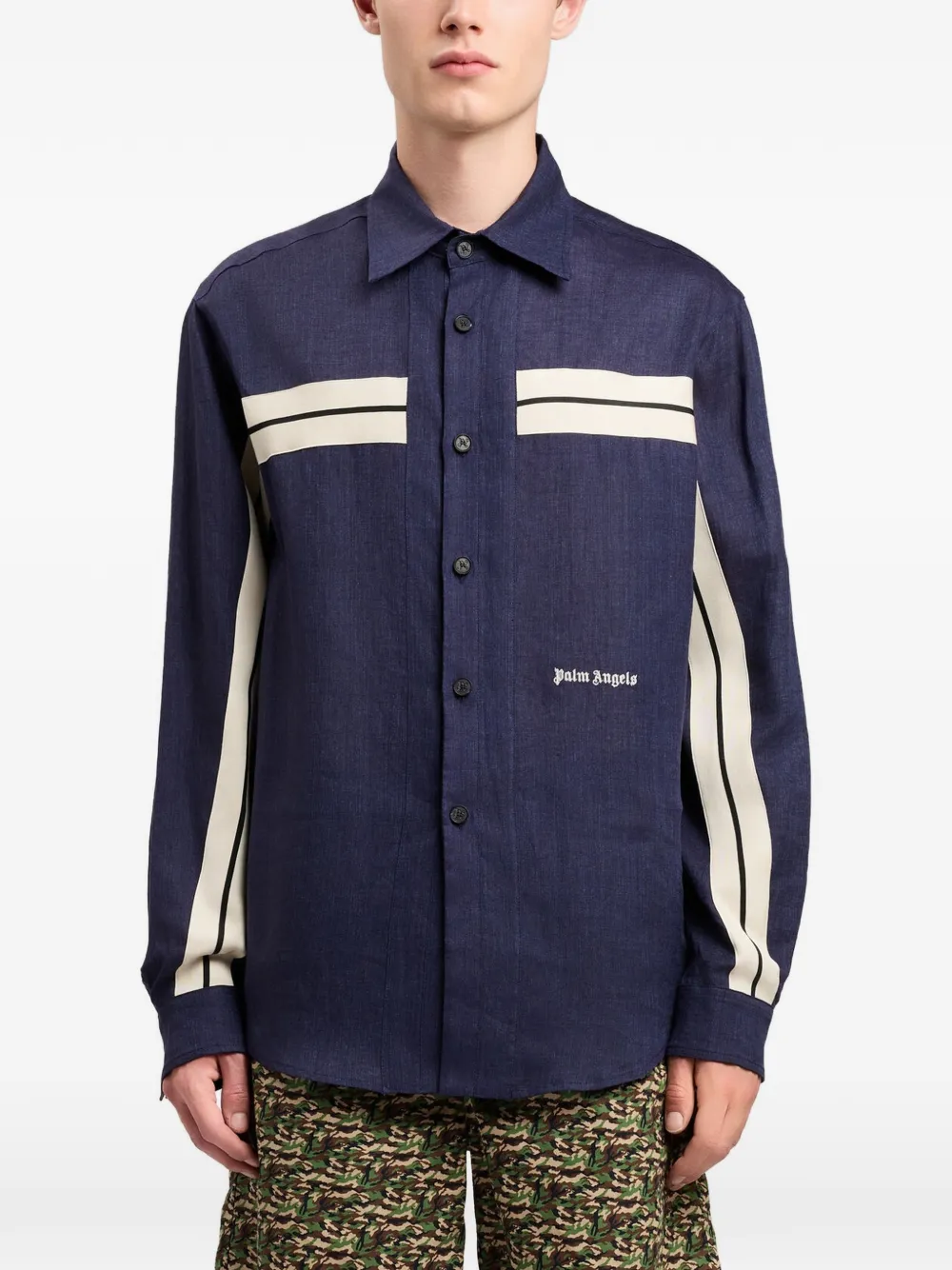 Palm Angels Overhemd met geborduurd logo Blauw