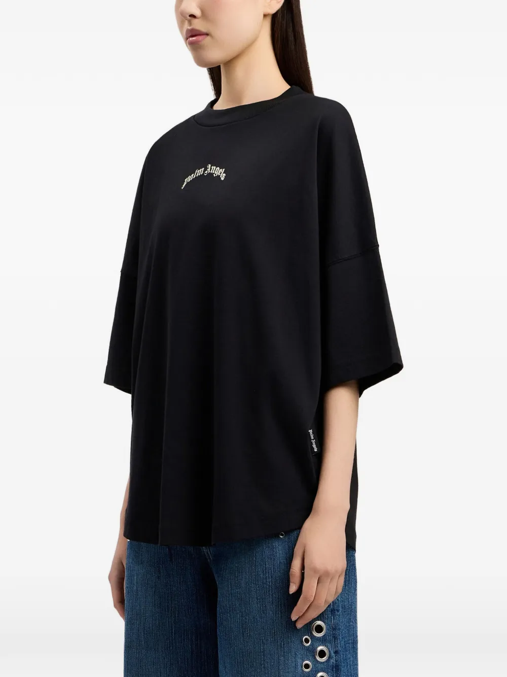 Palm Angels T-shirt met ronde hals en gewelfd logo Zwart