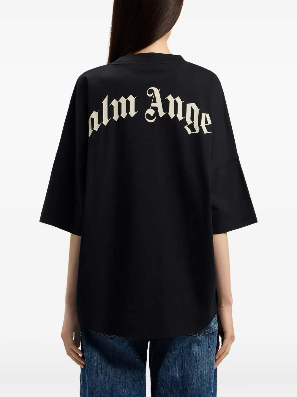 Palm Angels T-shirt met ronde hals en gewelfd logo Zwart