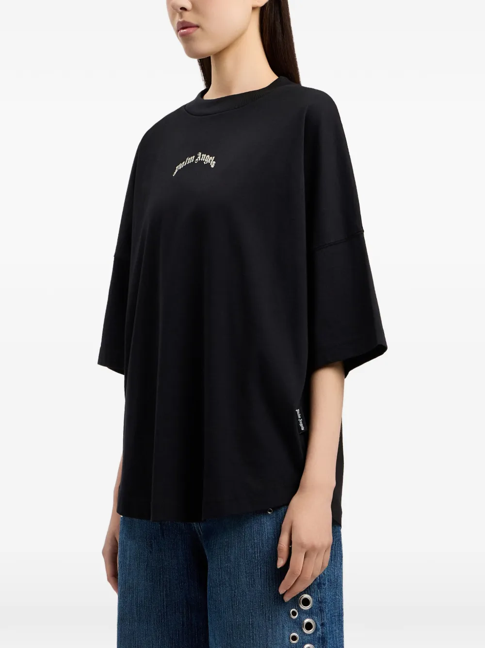 Palm Angels T-shirt met ronde hals en gewelfd logo Zwart