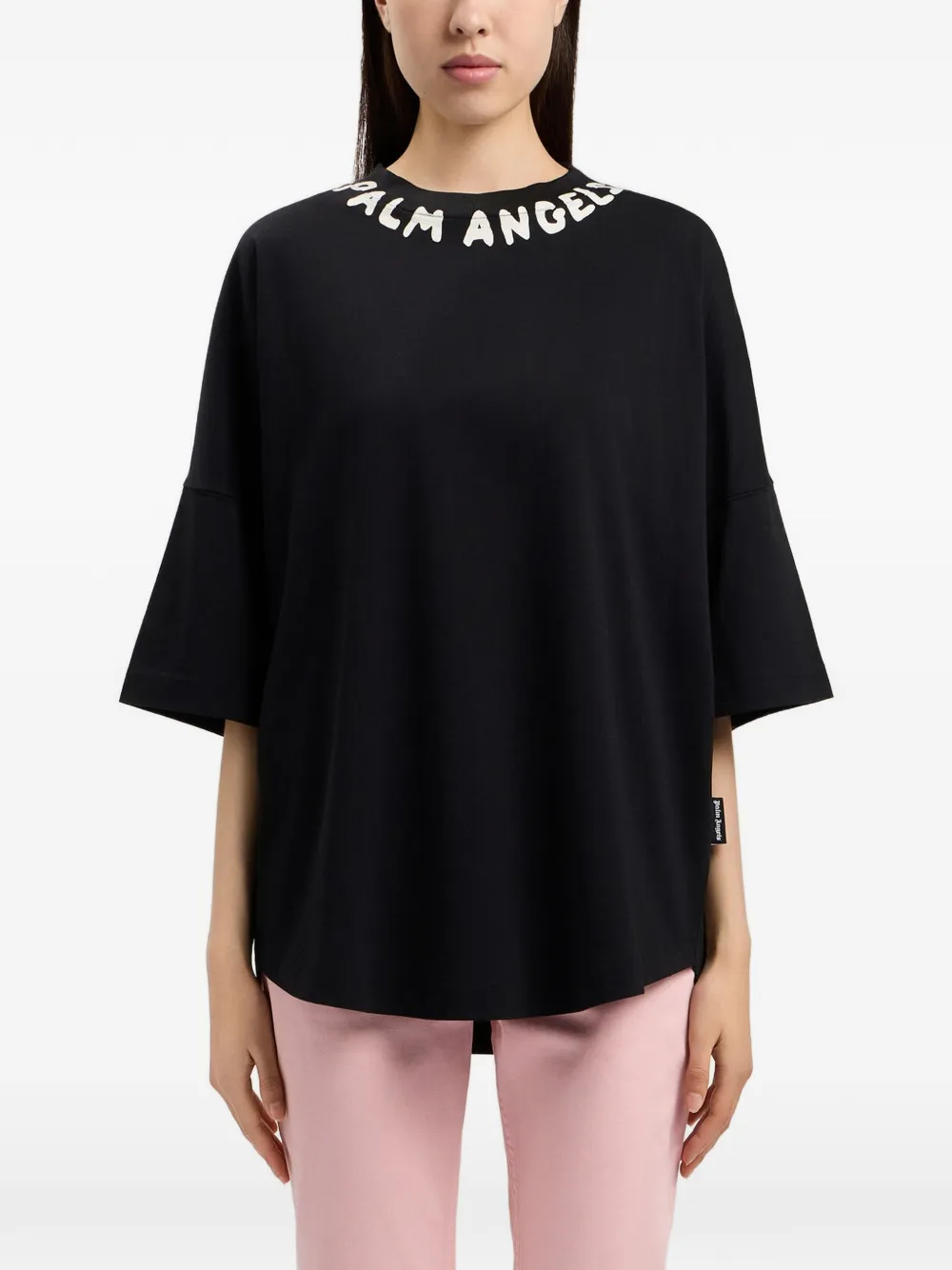 Palm Angels T-shirt met logoprint en ronde hals Zwart