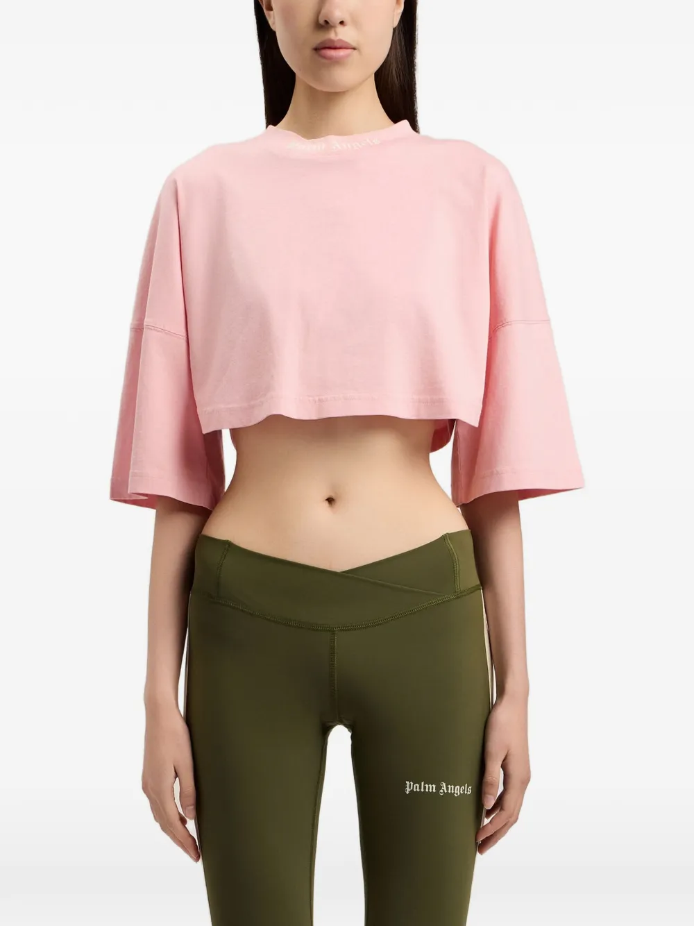 Palm Angels logo-printed cropped T-shirt - Rosa