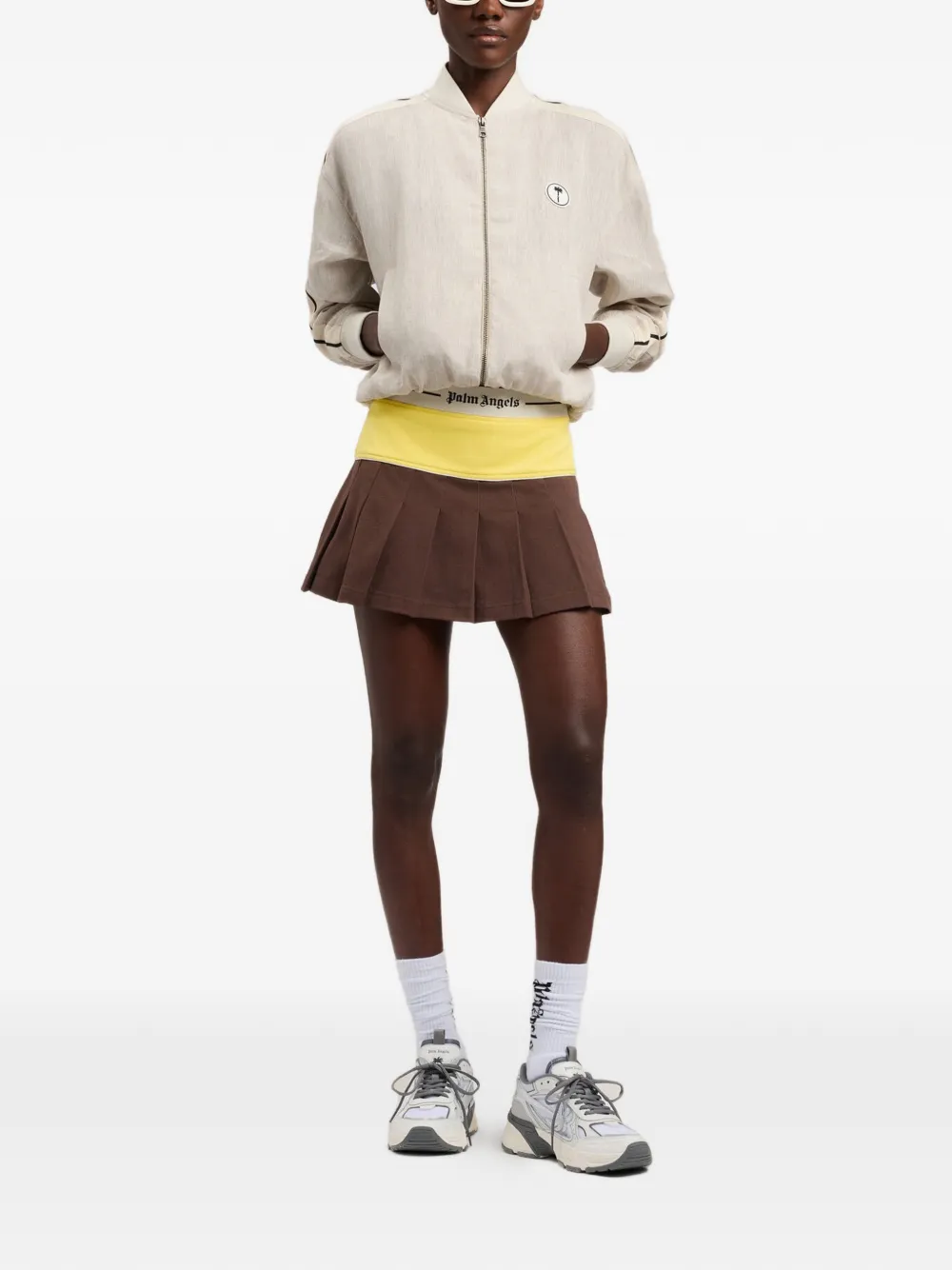 Palm Angels Mini-rok met logoprint en plooien Bruin