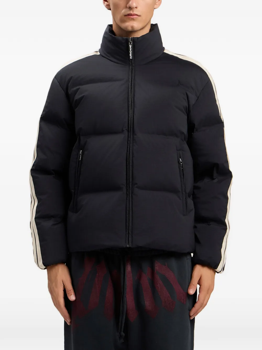 Palm Angels logo-detail stripe puffer jacket - Black