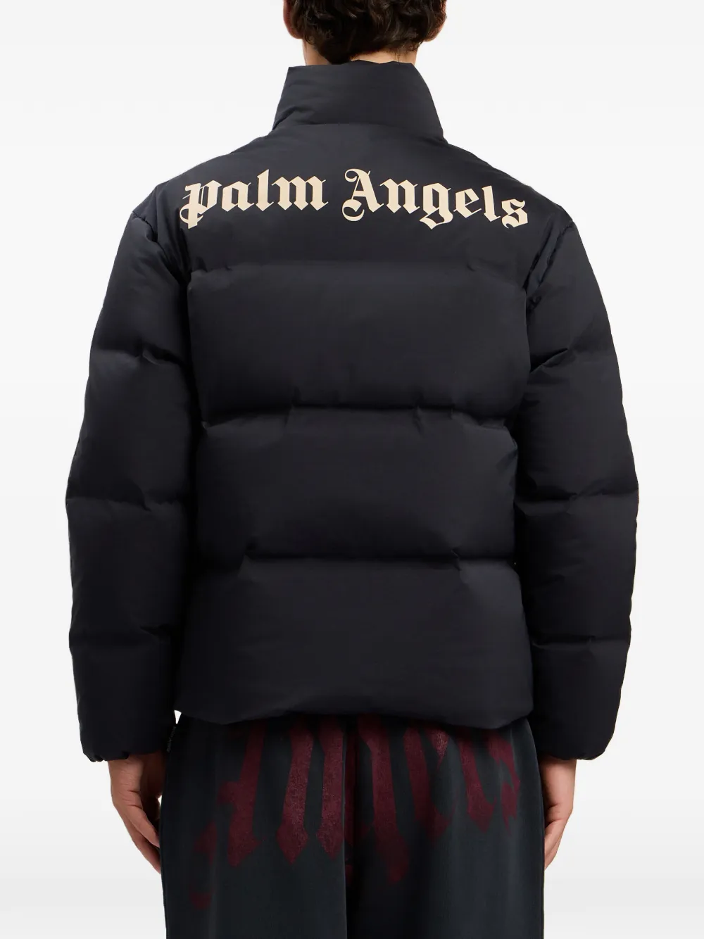 Palm Angels Donsjack met logodetail en streep Zwart
