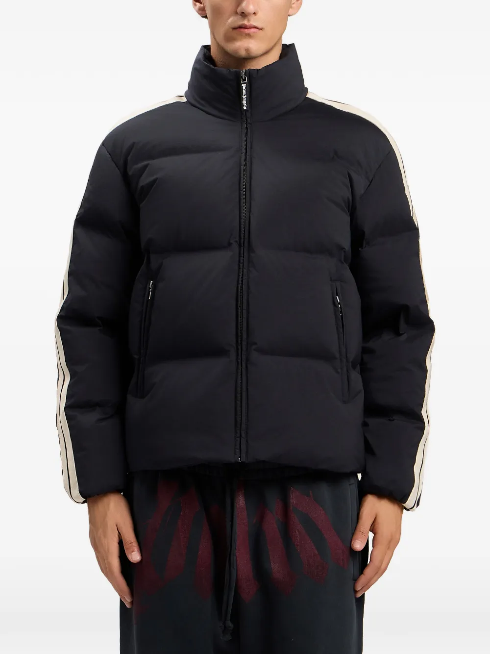 Palm Angels Donsjack met logodetail en streep Zwart