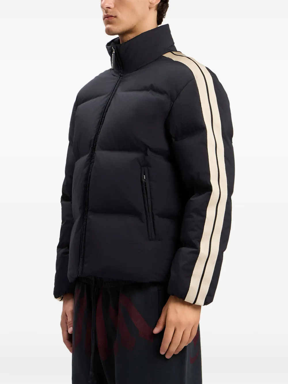 Palm Angels Donsjack met logodetail en streep Zwart