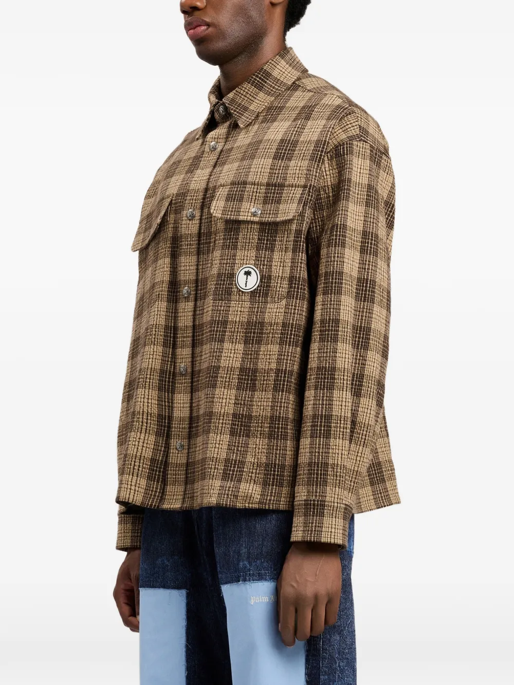 Palm Angels Geruit overhemd met logopatch Bruin
