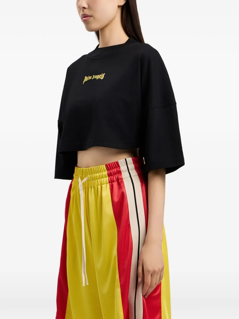 Palm Angels Cropped T-shirt met logoprint Zwart