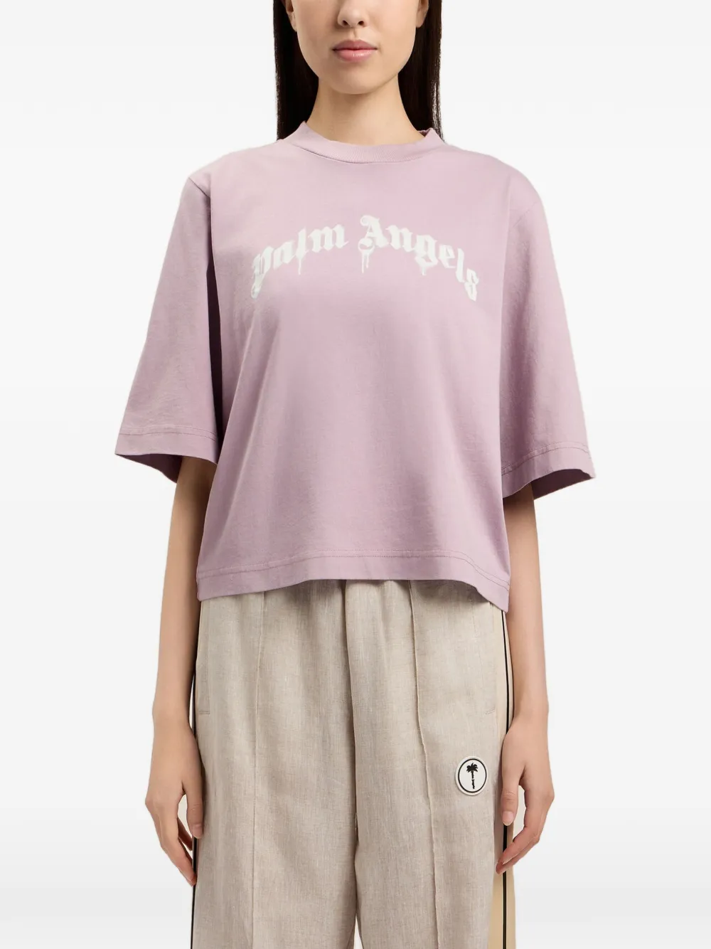 Palm Angels Boxy T-shirt met gewelfd logo Paars